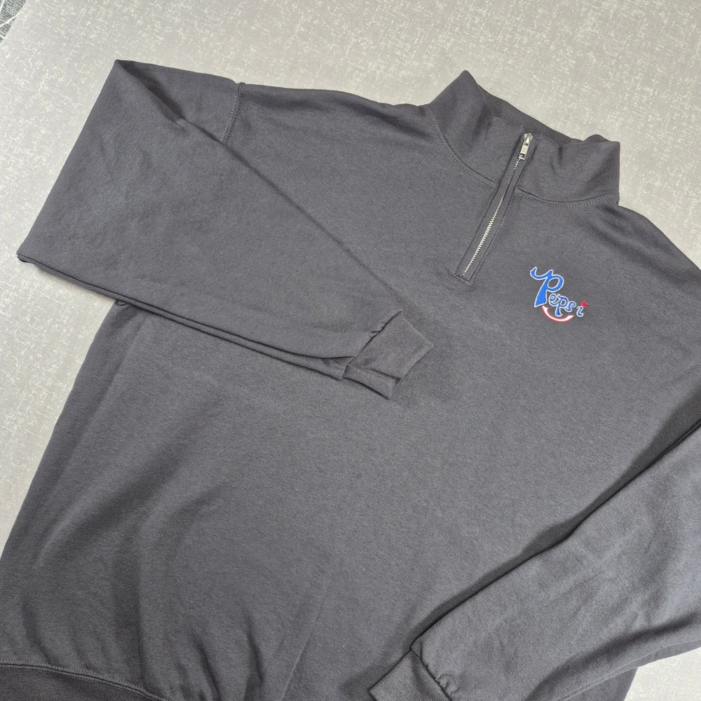 Jerzees Mens XL 1/4 Zip NuBlend Pepsi Embroidered Sweatshirt Gray Pullover